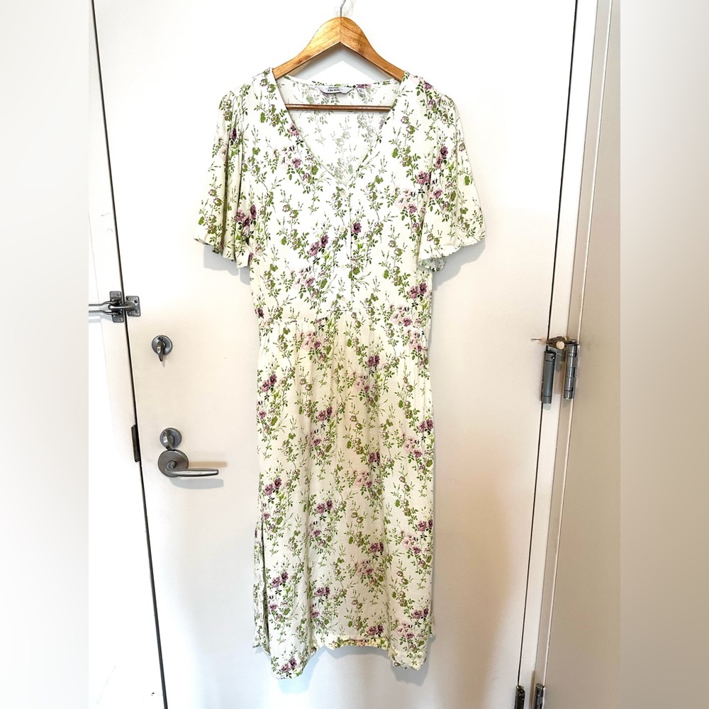 & Other Stories - Midi Dress - Cream with purple and green flowers - Size 12